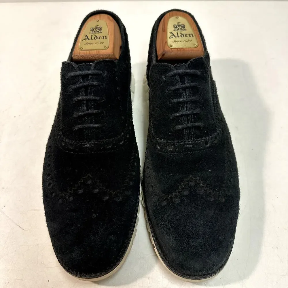 VGUC Cole Haan Men's ZERØGRAND Wingtip Oxford Black Suede Dress Sneaker US 7 D